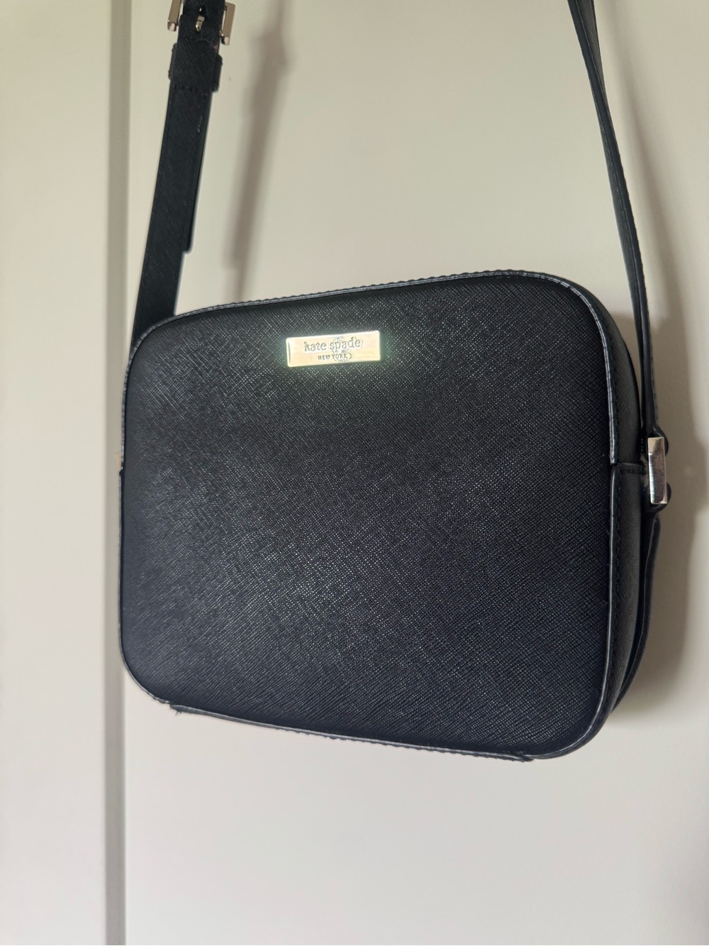 kate spade Black Crossbody Camera Bag with Gold Plaque